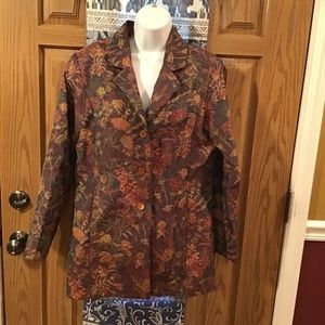 💚3/$25 Coldwater Creek 10 burgundy orange green flowered long dress jacket